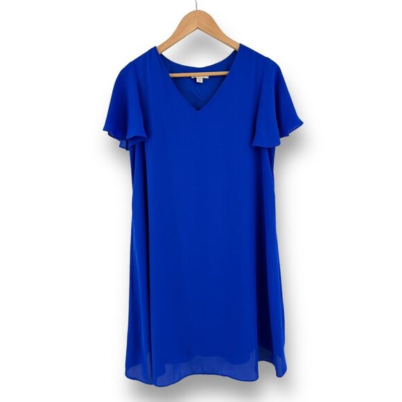 Size Small ROYAL BLUE FLUTTER SLEEVE SWING DRESS Summer Wedding Special Occasion - Picture 1 of 9